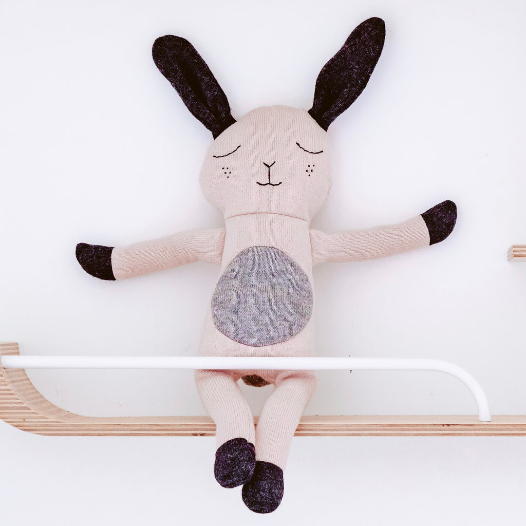 maggie rabbit cotton knit soft toy in blush pink